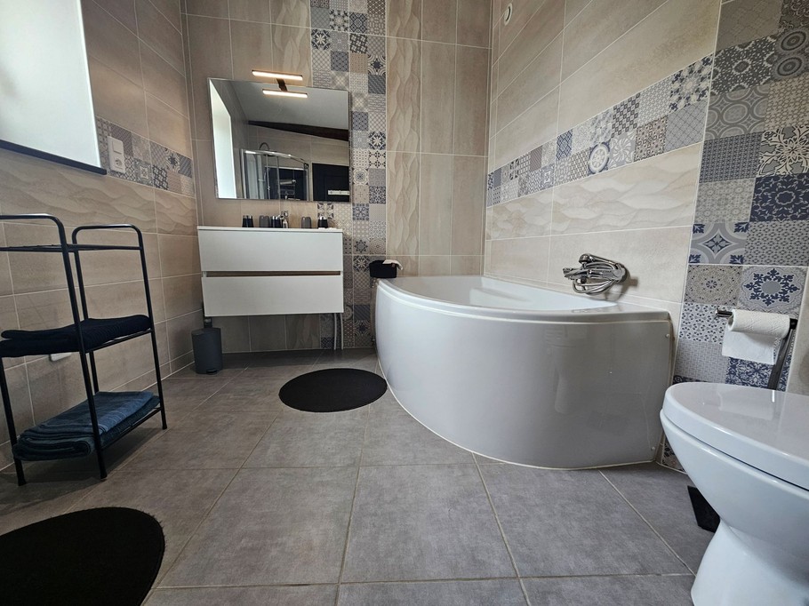The bathroom with shower and toilet on the 1st floor of the Logis de La Passerelle in Port d'Envaux