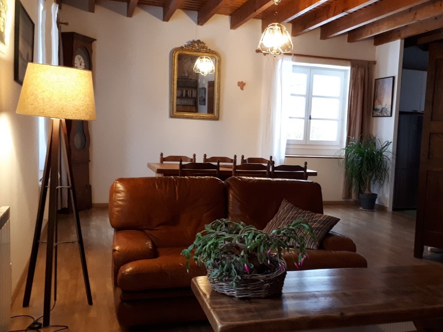 Grand séjour-salle à manger ouvert sur la cuisine.