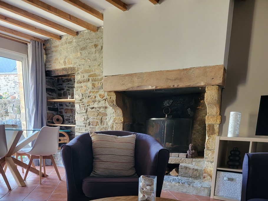 Le salon et sa cheminée