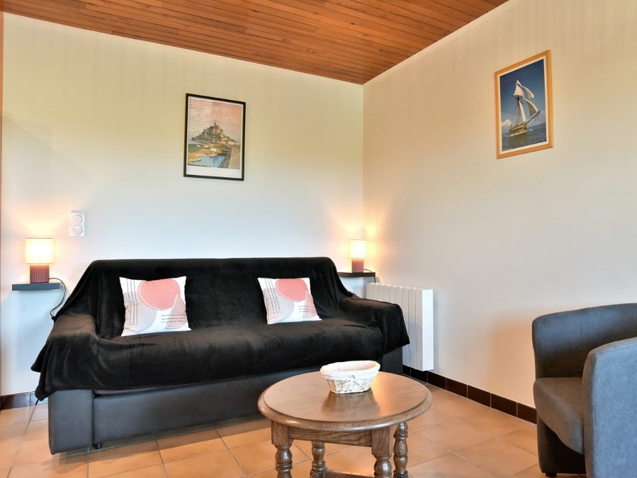 Pièce de vie avec un coin cuisine neuve et très bien équipée, un coin séjour et un coin salon (canapé-lit confortable et convertible de 140x190 cm)