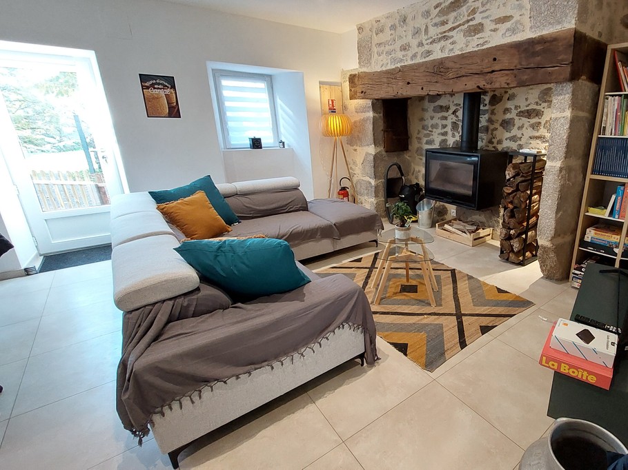 salon avec poêle à bois