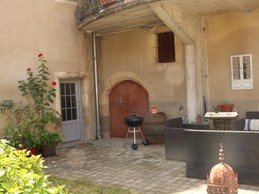 The main entrance to the gîte at the foot of the tower