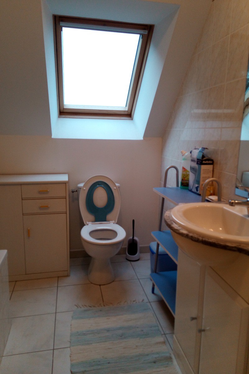 Salle de bains avec WC à réducteur intégré pour enfant