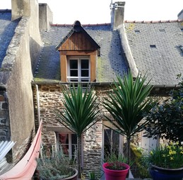 2ème terrasse avec future pelouse, transat... au milieu de la nature verdoyante, animée par le chant des oiseaux