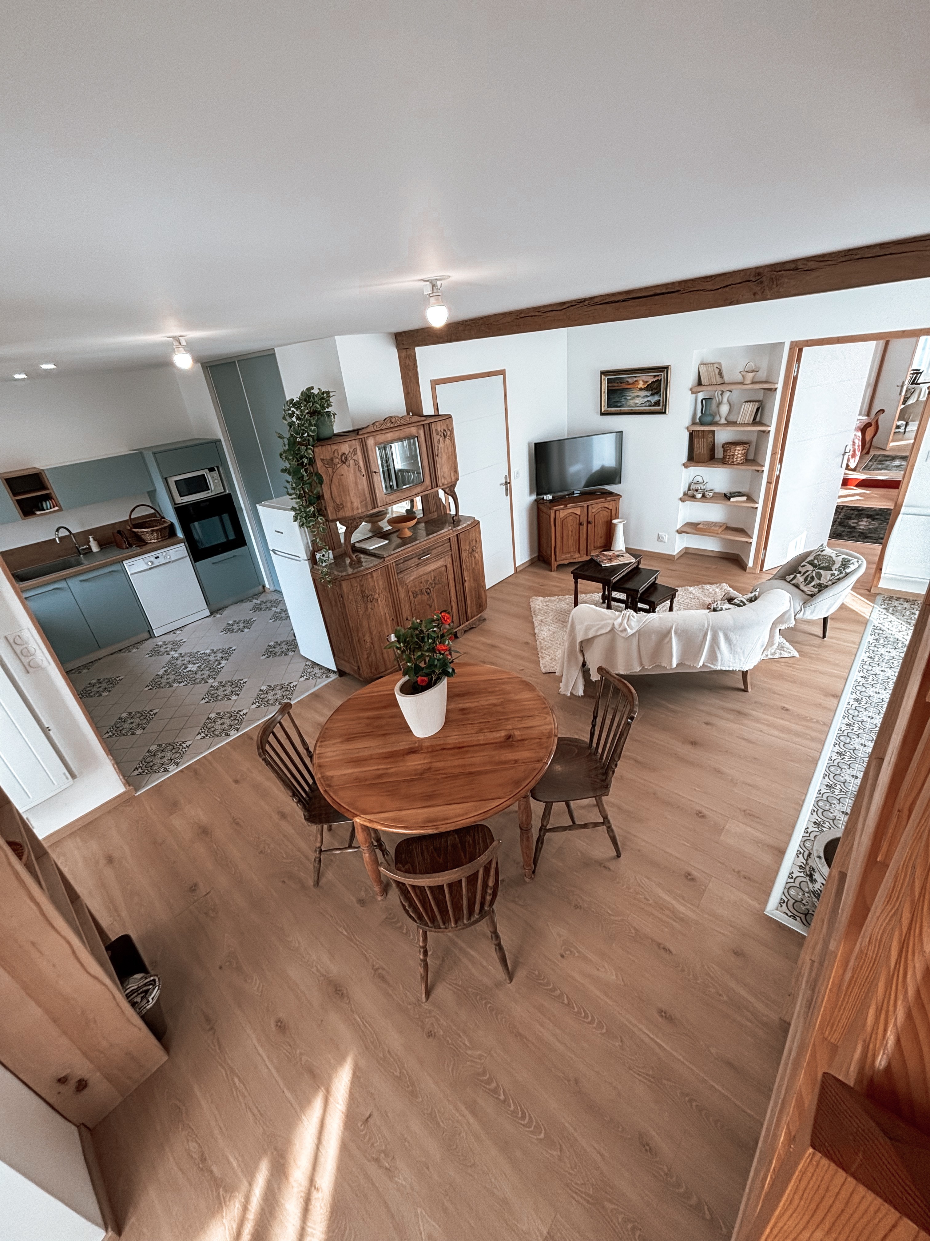 Overview of kitchen and living room