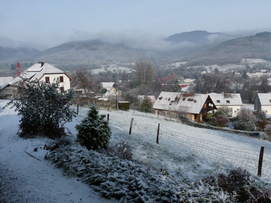 Vue sur la Vallée de la Doller depuis le chalet (décembre 2022)