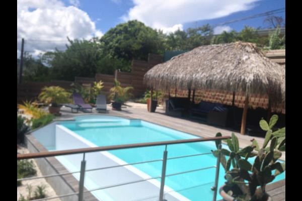 vue sur la piscine et le carbet
