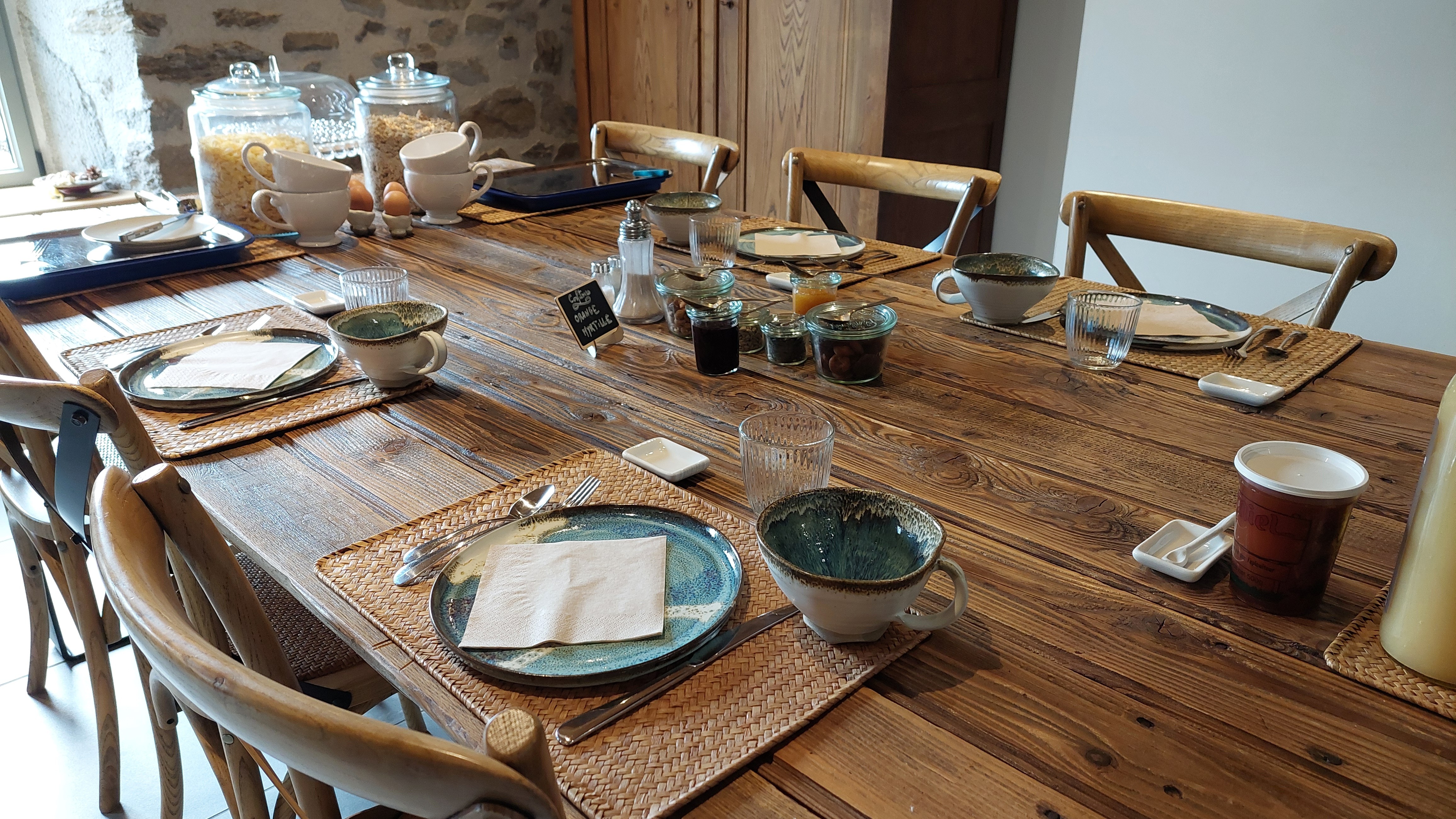 Homemade breakfast table with local produce in a Cantal bed and breakfast