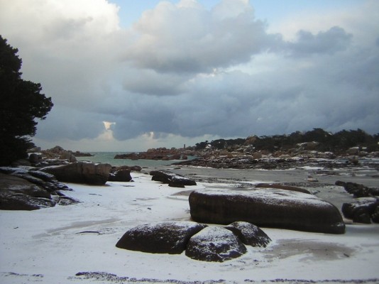 il a neigé à Trégastel (exceptionnellement)