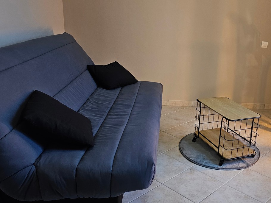 Petit salon avec bibliothèque