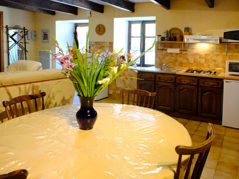 The living room and dining area