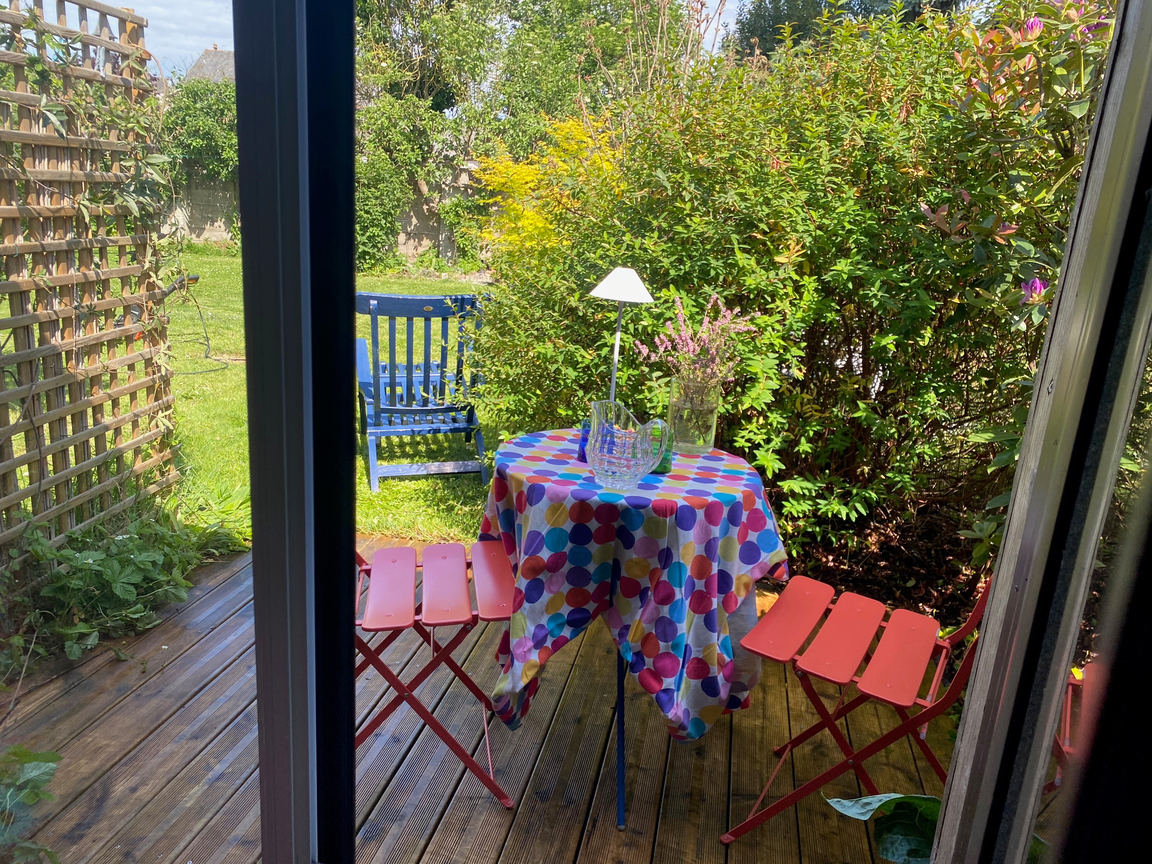 view of private terrace bedroom on garden level