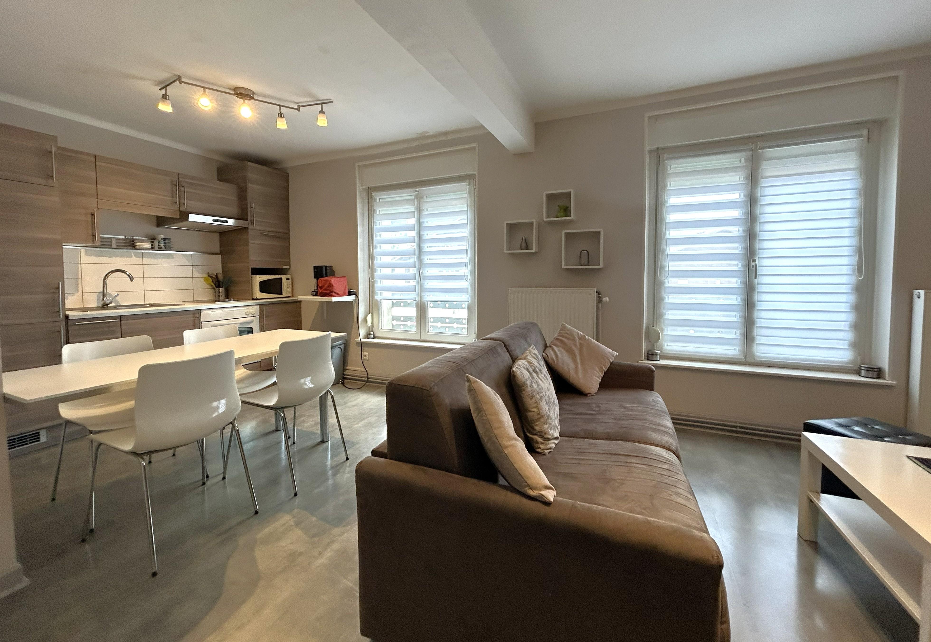 Kitchen opening onto living room - Apartment in the centre of Gérardmer