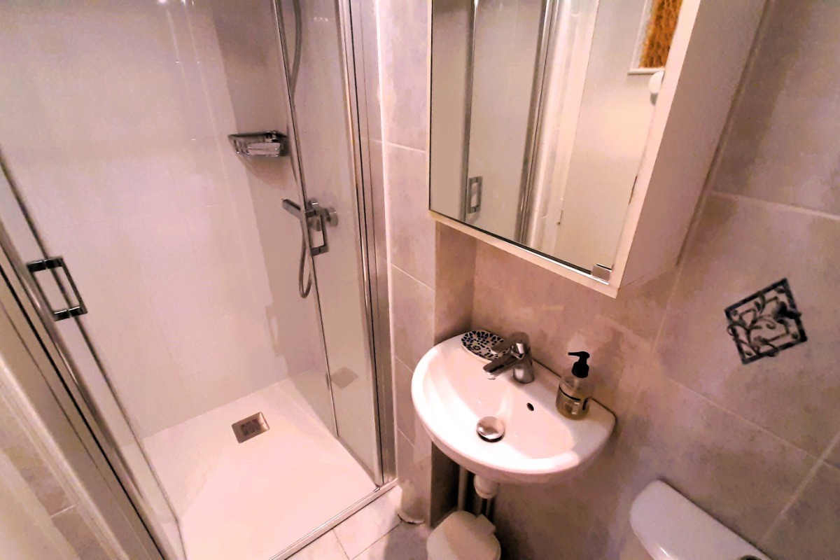 RDC : nouvelle SDE avec douche moderne, lave-mains et WC.
