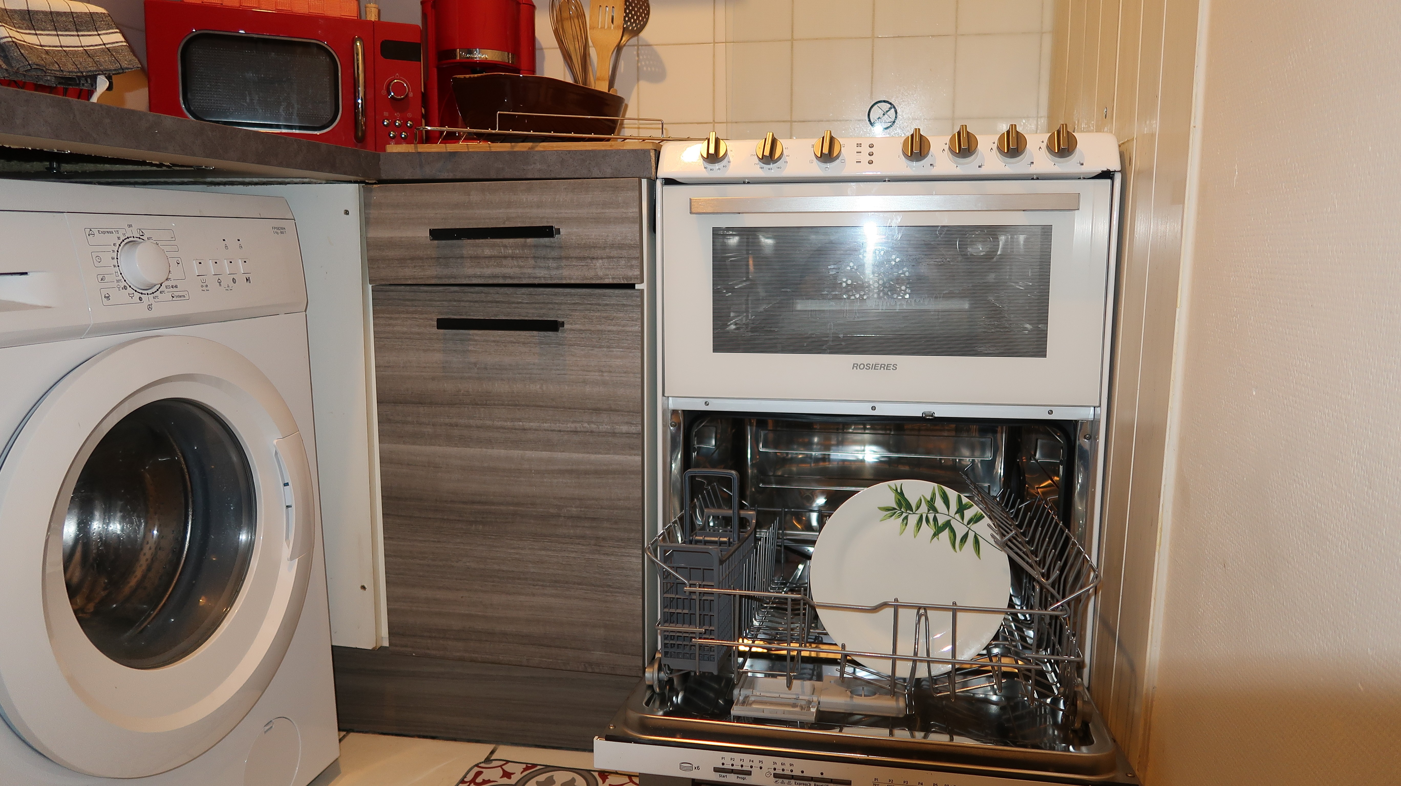 Washing machines and dishwasher-oven combinations