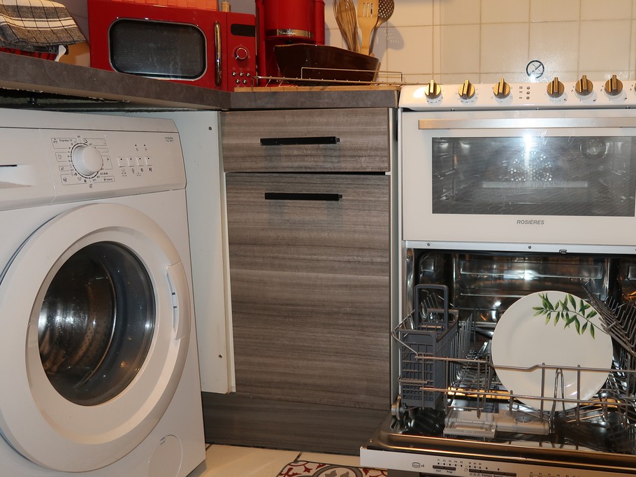 Washing machines and dishwasher-oven combinations