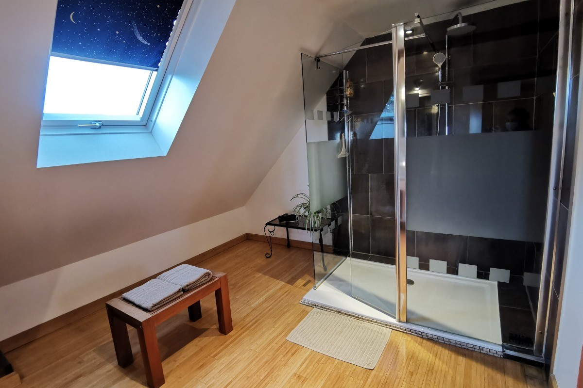 salle d'eau ouverte avec douche à l’italienne