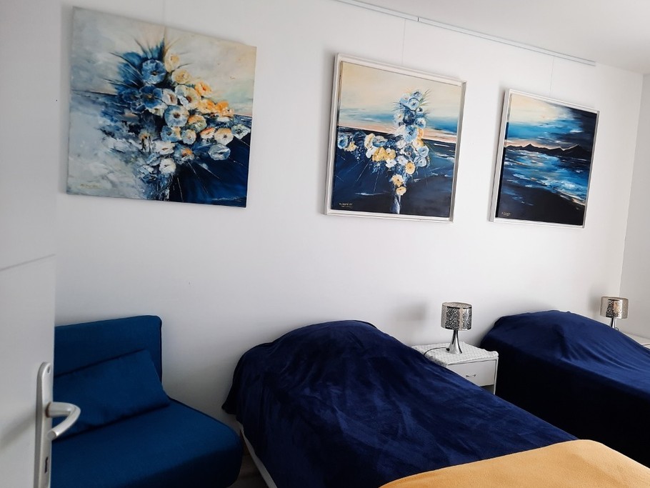 Chambre 2 lits de 90 face jardin et petite vue mer