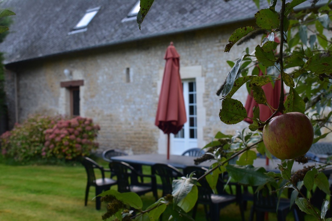 Les couleurs du gîte, rose et mauve, l'été, et cuivré, à l'automne....