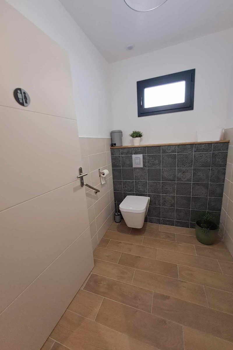 Toilette avec poignée mur