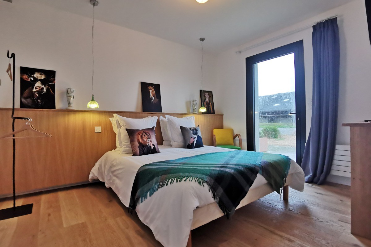 RDC: Chambre 1 avec lit 160 et TV et salle d'eau privative avec WC