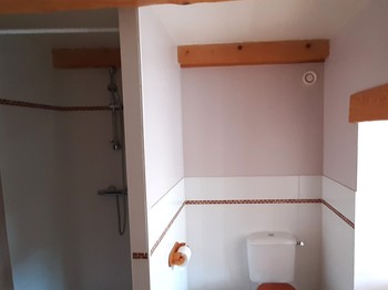 1er étage : Salle d'eau - WC : Chambre Fleur de Pommier : 1 lit double et 2 lits 1 pers. superposés.