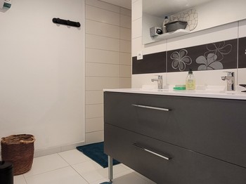 Ancre Violette, 2-people flat, ground floor, shower room with walk-in shower, washbasin and WC