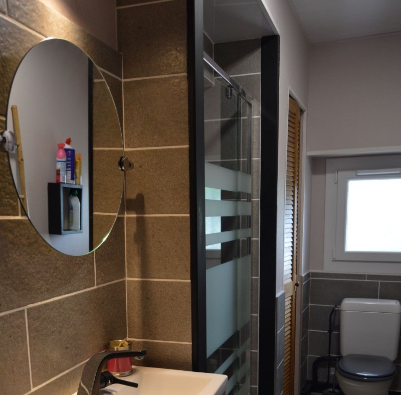Salle de bain avec douche et WC