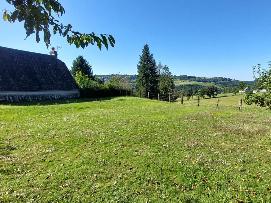 "Grand jardin clos avec vue panoramique sur les montagnes, offrant tranquillité et espace pour se détendre.