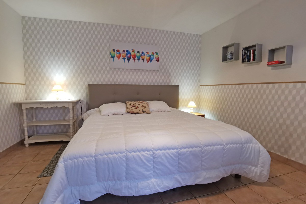 Chambre avec un lit 180x200, accès à la salle d'eau-wc