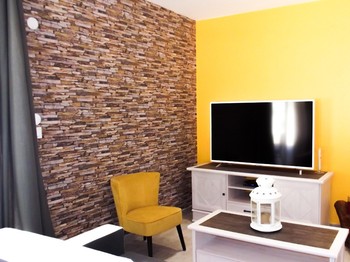 salon avec TV écran plat