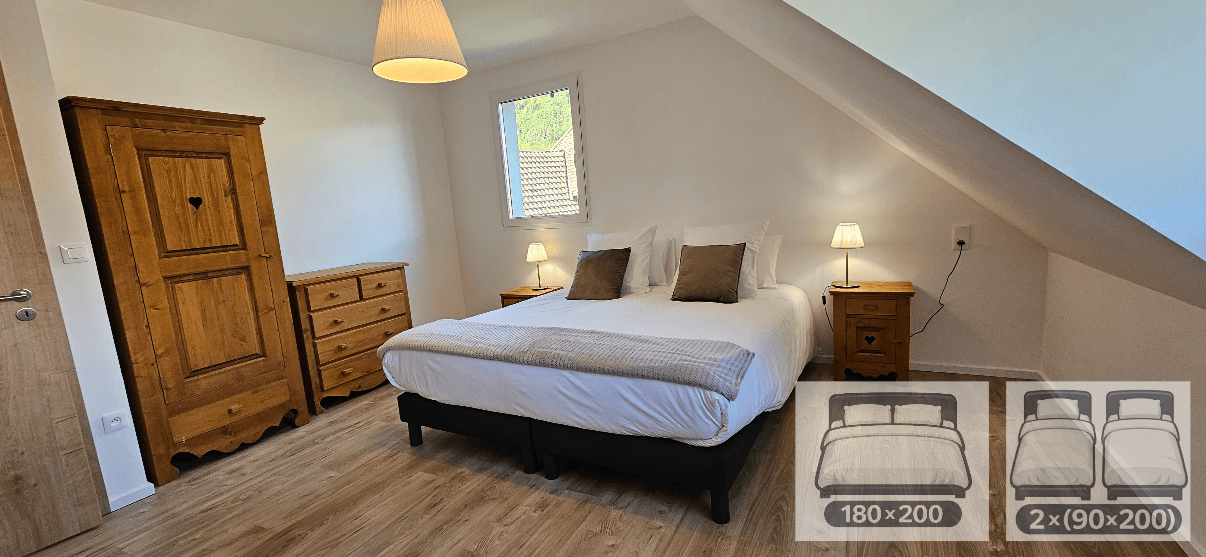 Chambre 2 avec un lit king size 180*200 ou 2 lits 90*200