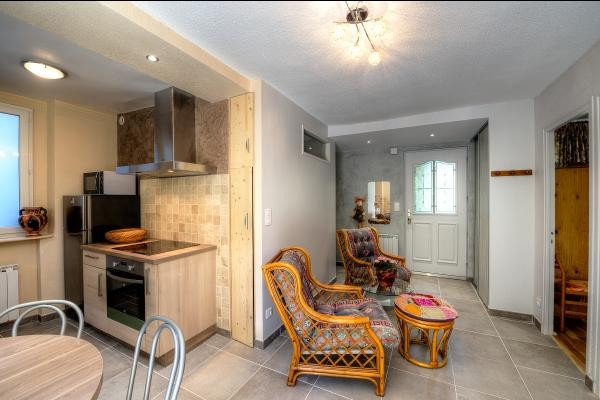 kitchen opening onto living room