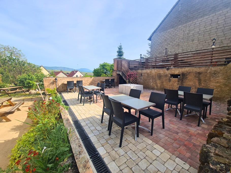 terrace and mountain views