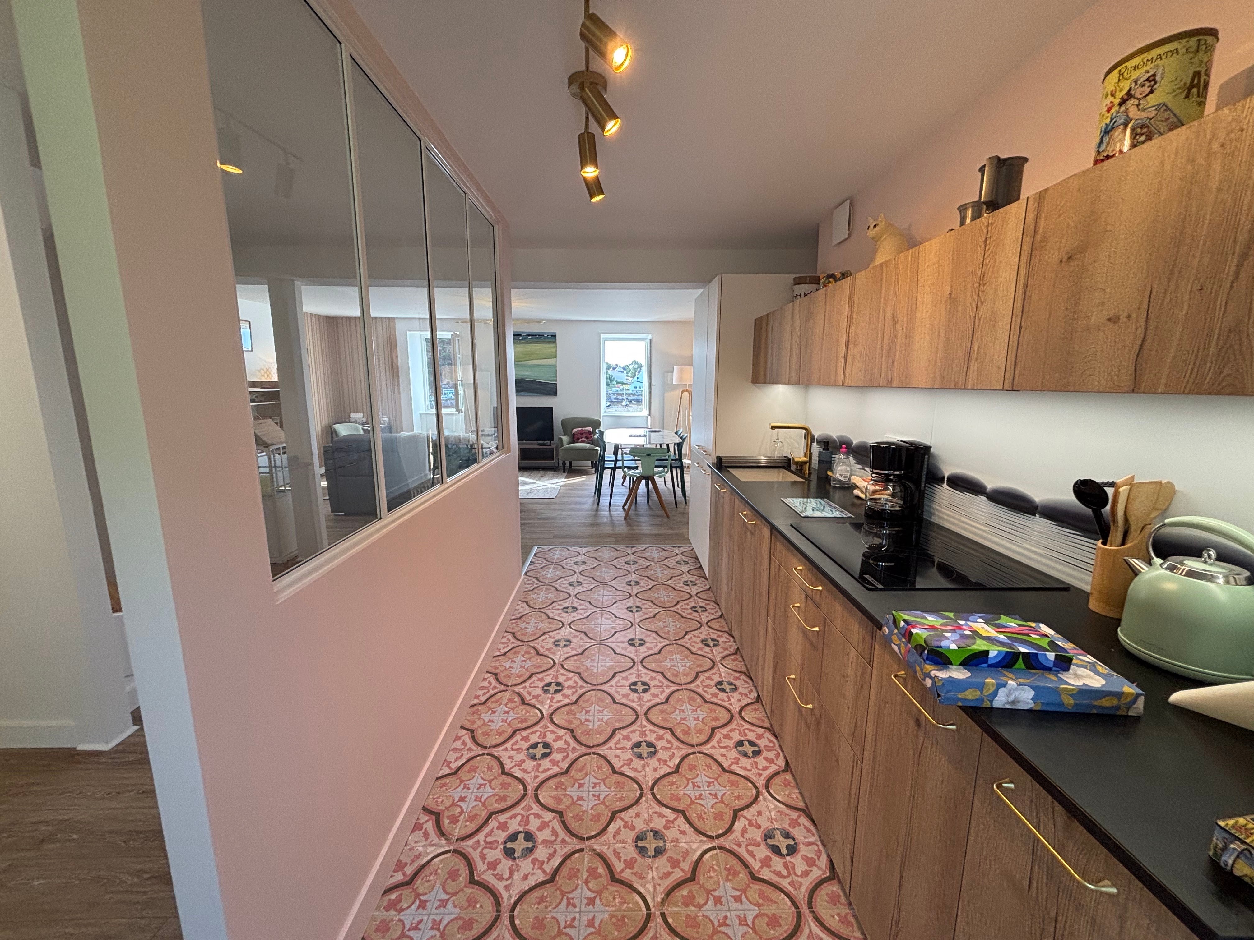 Kitchen with sea views
