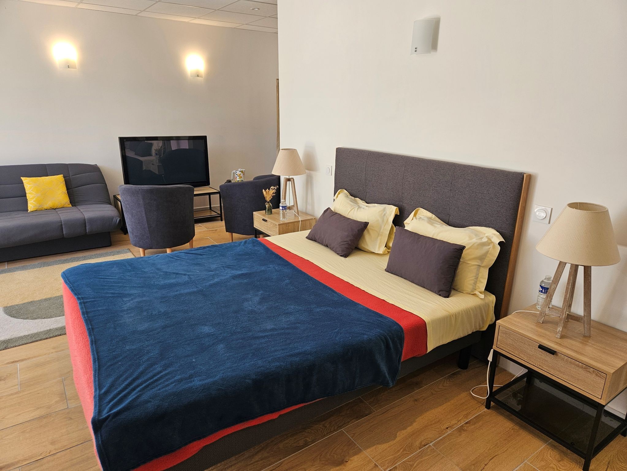 30 m² ground floor Ibiza room with 160 cm bed and sofa bed, private shower room and toilet Les Ormes de Belluire in Charente maritime near Jonzac and Pons