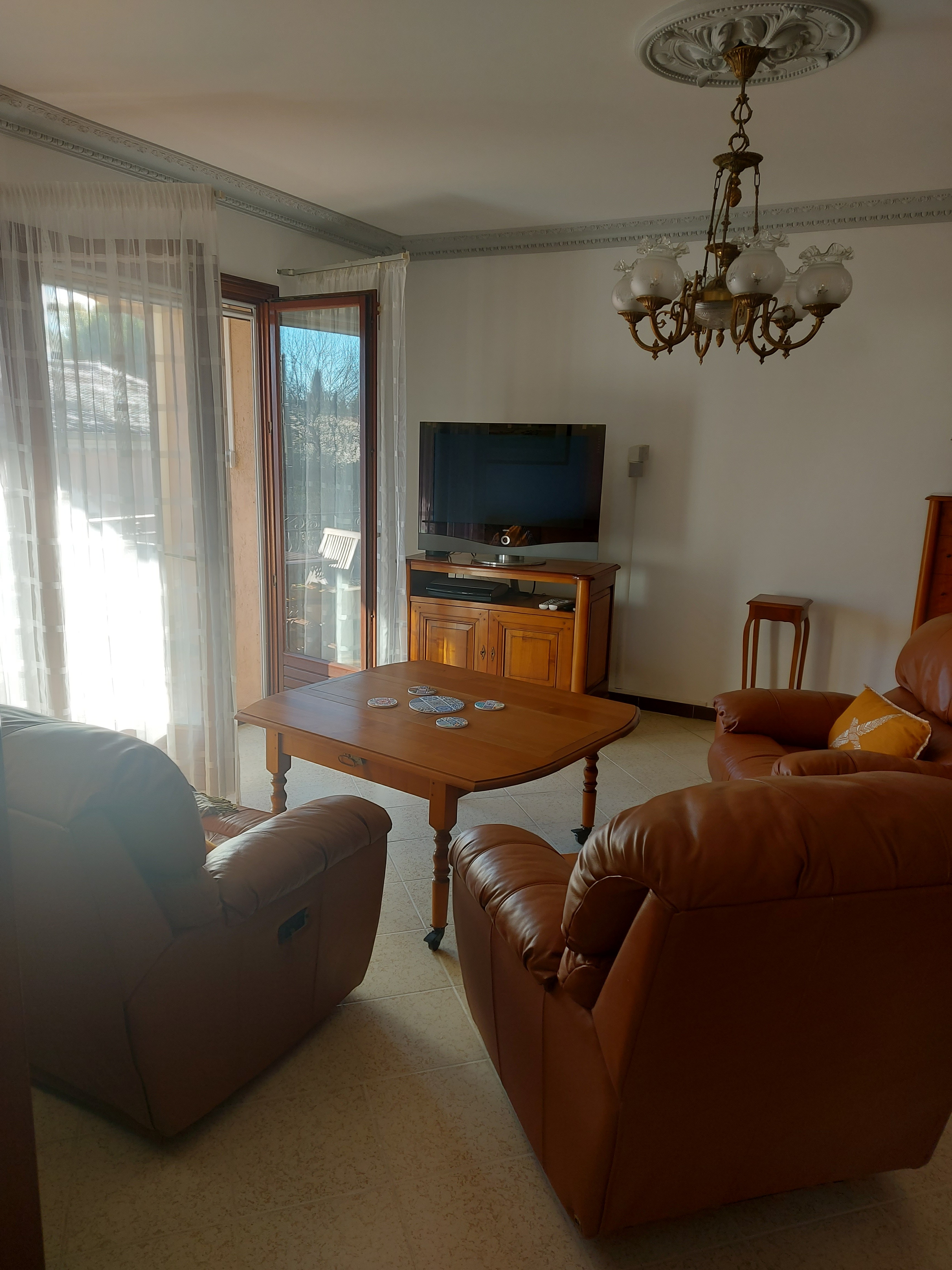 Comfortable living room with connected TV