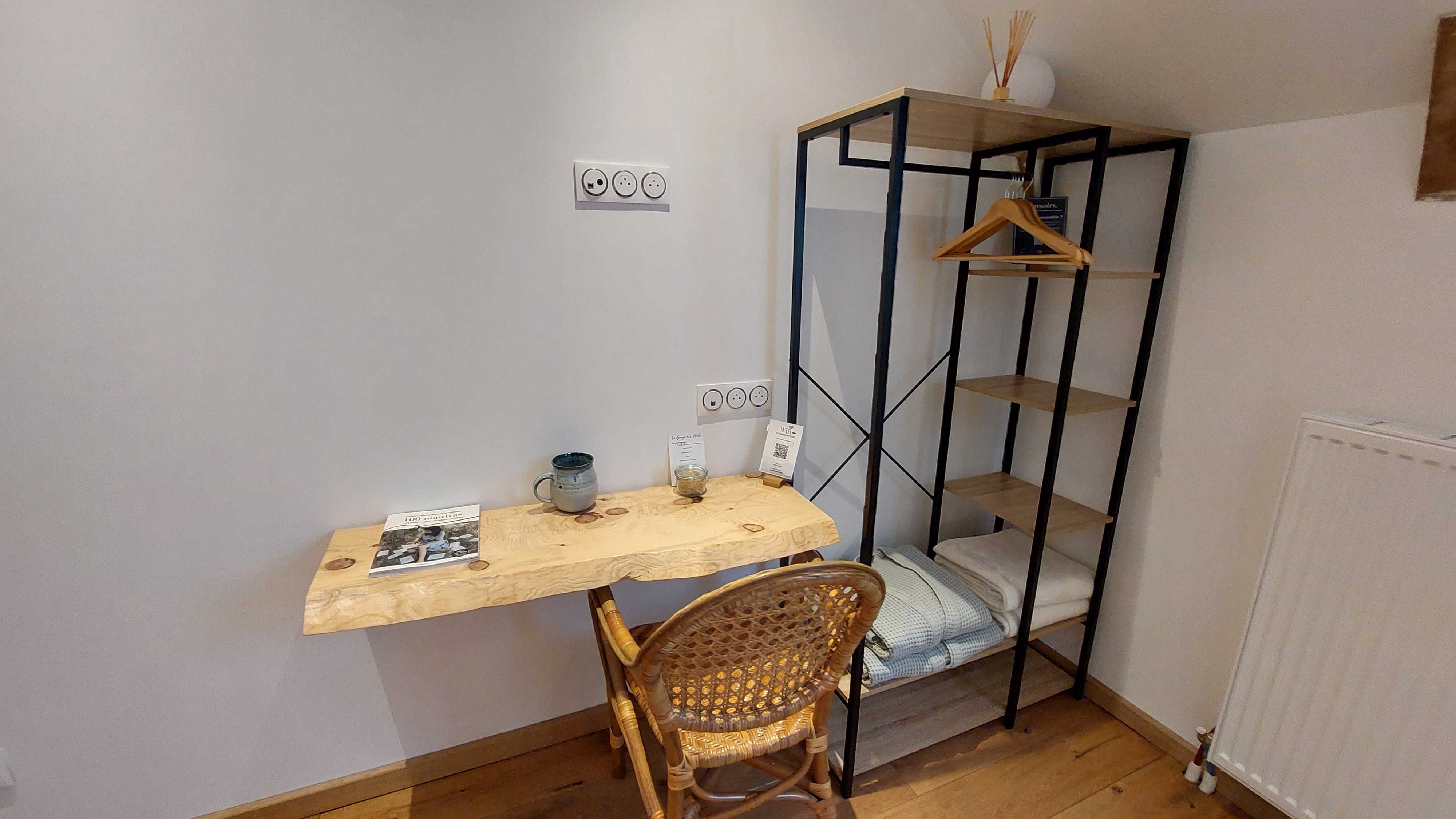 Solid wood study area in a renovated eco-guest room in Auvergne