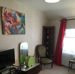 Voici l'écrin vert, appart aux belles couleurs et tableaux chatoyants