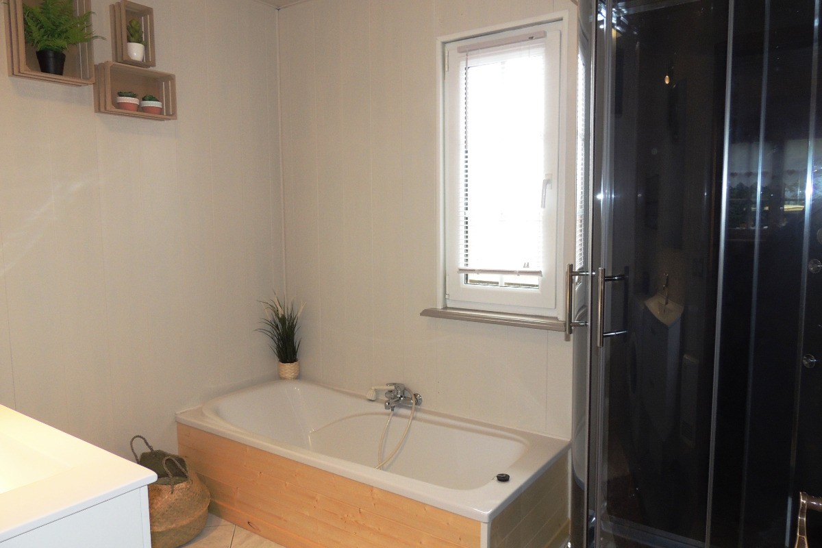 salle de bain renovée douche et baignoire