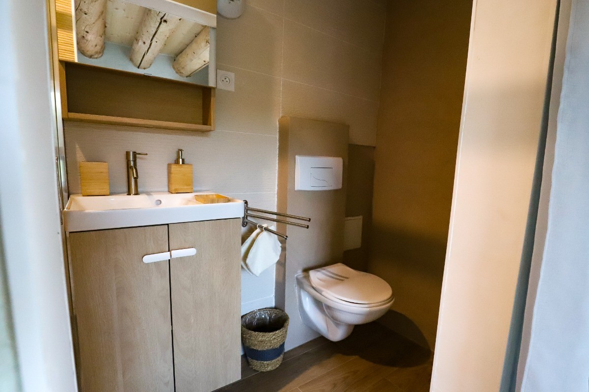 Salle d'eau avec une cabine de douche - L'Hôtel Enfoncée Chambres et Table d'hôtes Le Val d'Ajol