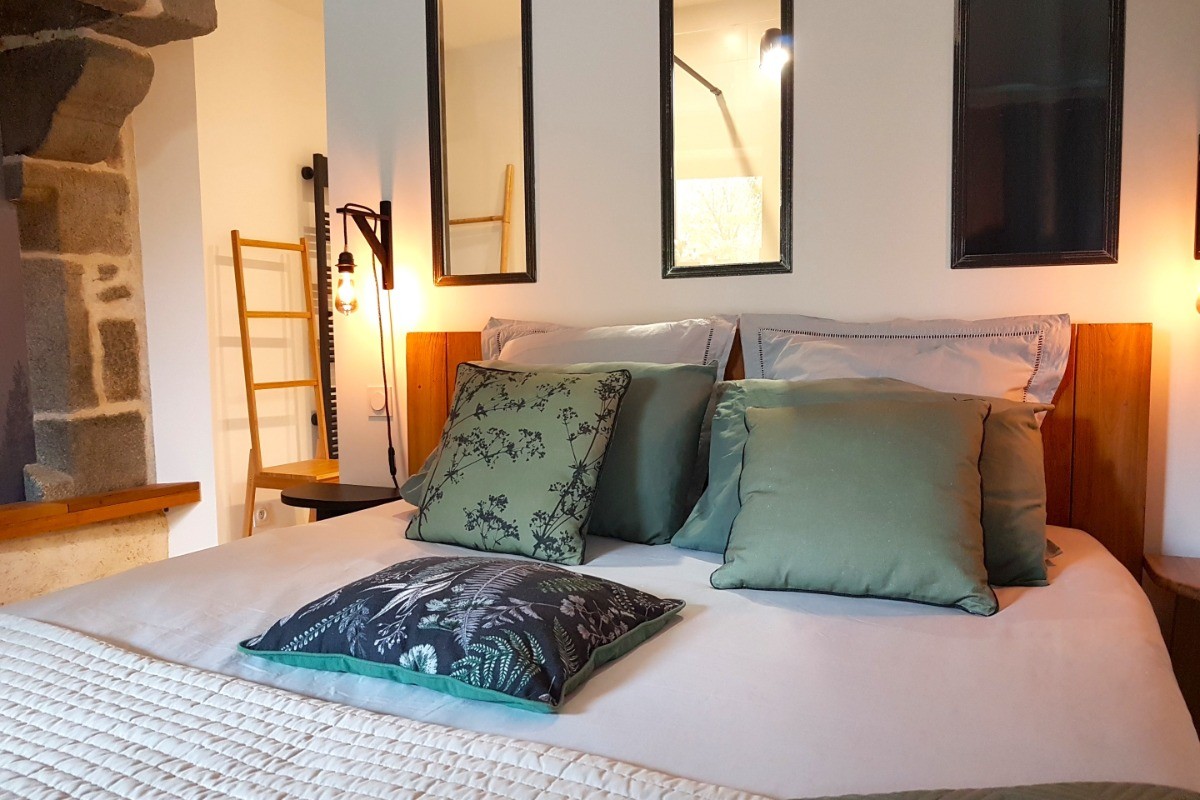 Chambre spacieuse pour 2 personnes avec salle d'eau communicante. 1 lit 160x200 cm (ou 2 lits 80x200 cm sur demande).