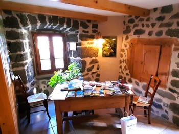 Pièce commune avec TV à écran plat, cheminée d'antan, coin cuisine, ...